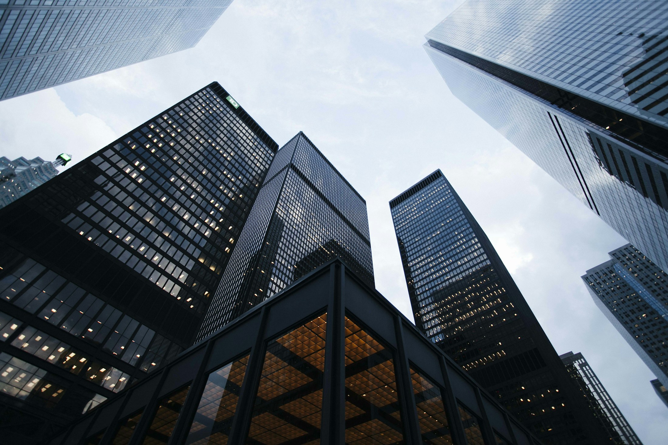 Geometric glass facades of contemporary office buildings